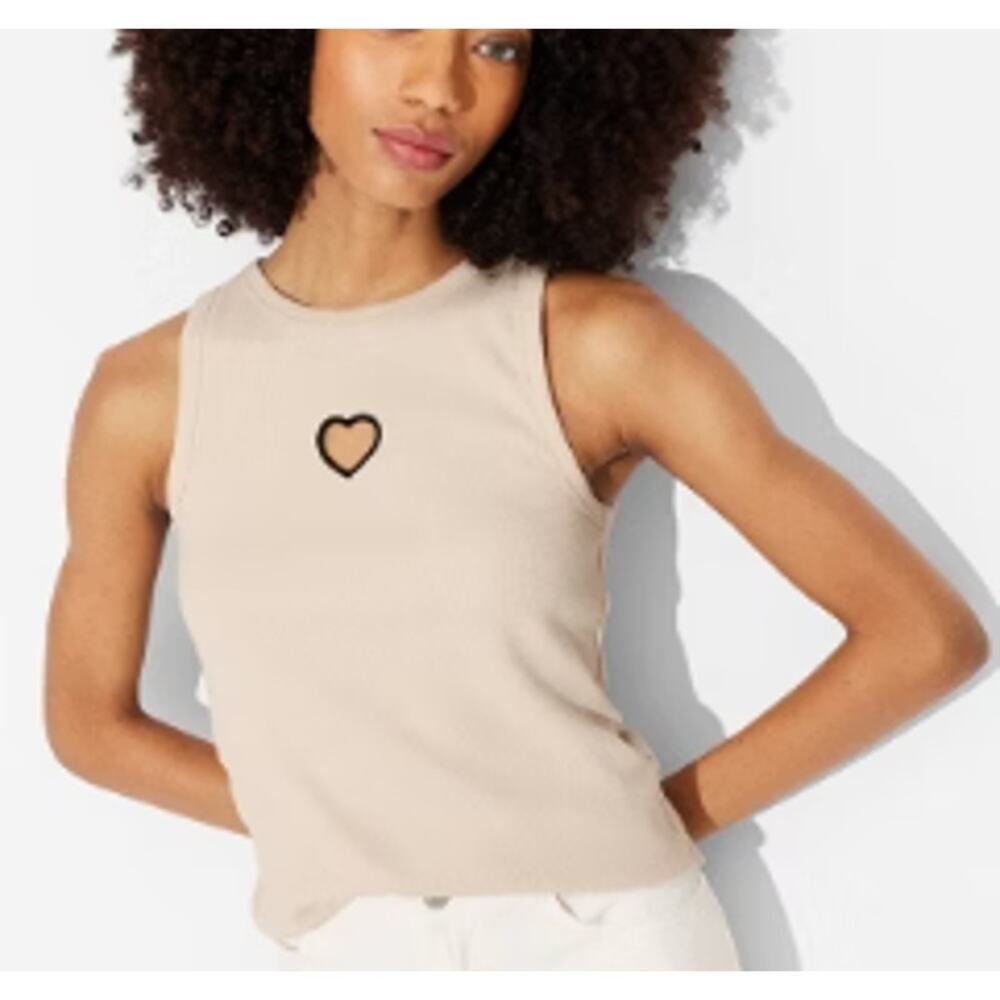 New Wild Fable Heart Cut Out Ribbed Tank Top Women's Medium‎ Beige Y2K Baby Tee